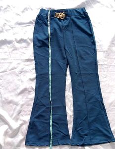 Blue Flared Pants with Gold Detail