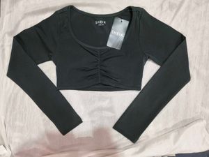 Chic Black Ruched Crop Top