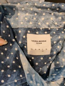 Denim Polka Dot Button-Up Shirt