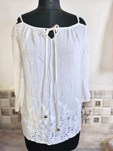 Boho Off-the-Shoulder Eyelet Top