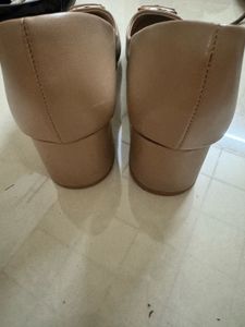 Chic Beige Block Heels with Gold Accent