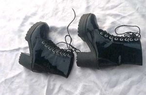Glossy Black Platform Heel Ankle Boots