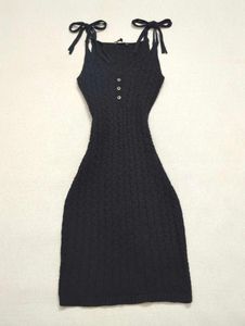 Black Sleeveless Knit Knee length Dress