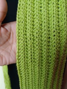 Bright Green Knit Scarf with Fringe cotton