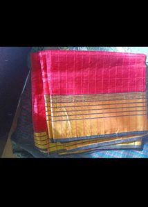 Vibrant Red Saree with Gold Border