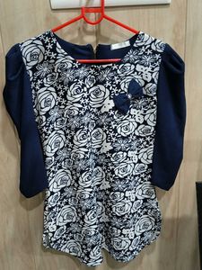 Floral Print blue and white top