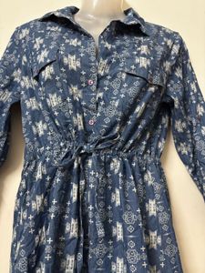 Blue Printed Shirt Dress