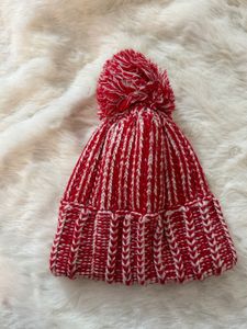 Red & White Striped Beanie Winter Hat