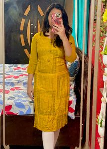 Mustard Yellow Printed Kurti