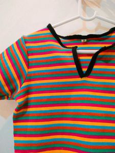 Striped pattern V-Neck multicolour Top