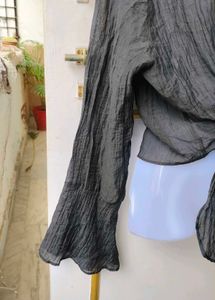 Sheer Bell Sleeve Tie Front Shirt