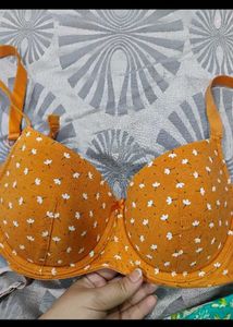 Orange Floral Print Bra