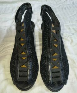 Black Perforated Wedge Sandals