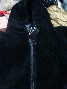 Black Fuzzy Zip-Up Hoodie