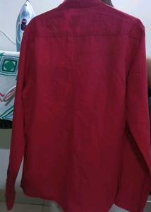 Red Mandarin Collar Long Sleeve Shirt