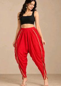 Red Embellished Dhoti Pants