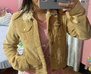 Corduroy Jacket with Fur Collar