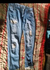 Blue and black Distressed Patch Jeans