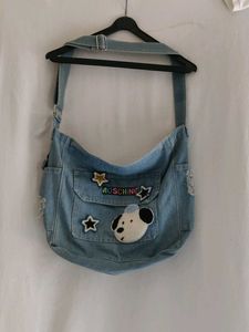 Denim Crossbody Bag with Patches