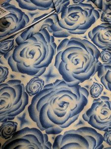 Blue Rose Pattern Square Neck Crop Top