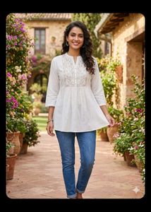 Elegant White Embroidered Tunic Top