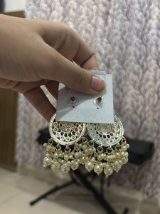 Elegant Pearl &amp; Crystal Chandbali Earrings
