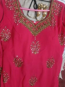 Designer Pink Kurta Set with Golden Pants