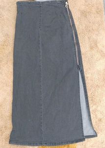 charcoal grey Dark Wash Denim Maxi Skirt