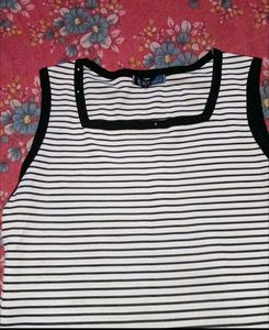 Denim Vest &amp; Striped Top Set