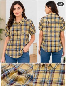 Yellow Plaid Short Sleeve Button-Up Shirt