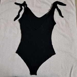 Black Tie-Strap Bodysuit