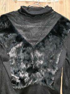 Chic Black Faux Fur Trimmed Top