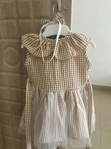 Adorable Gingham Ruffle Dress with Headband-new