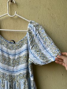Brand New Zudio Boho Blue Floral Smocked Dress