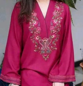 ✨ Royal Wine Embroidered Kurta Pant Set for Women