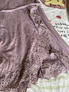 Lavender Wrap Dress with Lace Trim