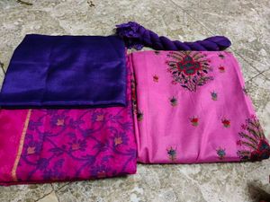 Elegant Pink unstitched 2 Kurta Set with bottom fa