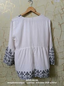 White Embroidered Boho Tunic Top