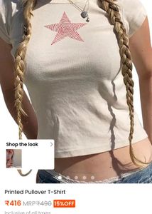 Cream Star Print Cropped T-Shirt