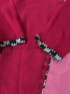 Pink &amp; Red Colorblock Kurta