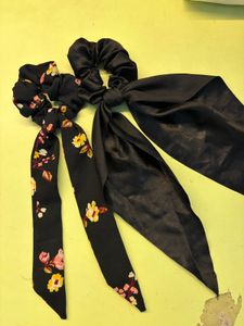 2 Cute Floral Scrunchie & Black Ribbon scrunchies