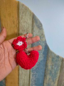 Crochet Heart &amp; Flower Keychain