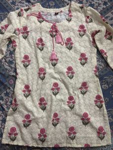 White kurta with pink floral print