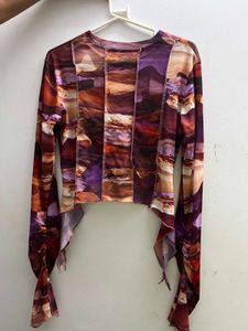 Sheer Patchwork Mesh Long Sleeve Top