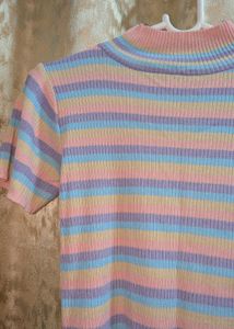 Pastel Striped Mock Neck Top
