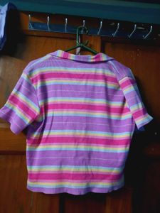Striped Cropped Polo T-Shirt