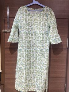 Floral Print Cotton Kurta with Flared Sleeves