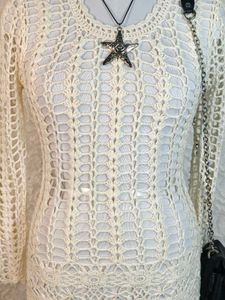 Cream Crochet Long Sleeve Top