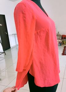 Coral V-Neck Blouse