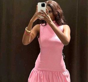 Barbie Pink Ribbed Bubble Dress